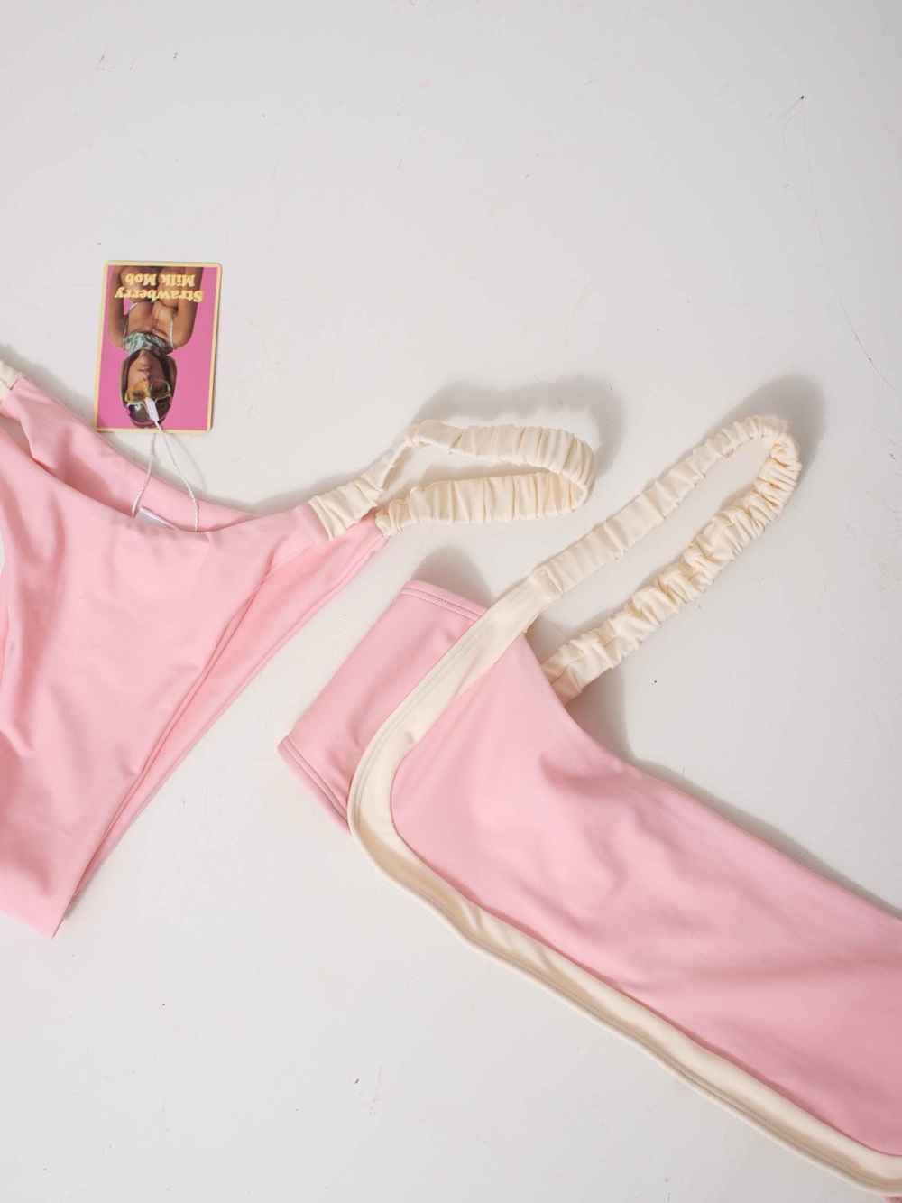 Strawberry Milk Mob Pink Bikini with Cream Ruffled Straps